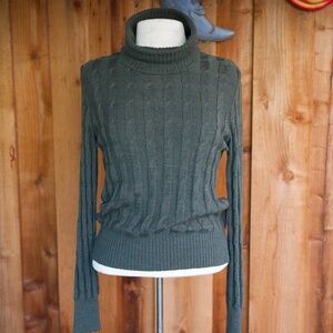Vintage Laura Ashley 100% Wool Green Knitted Turtleneck Sweater Woman's Size M